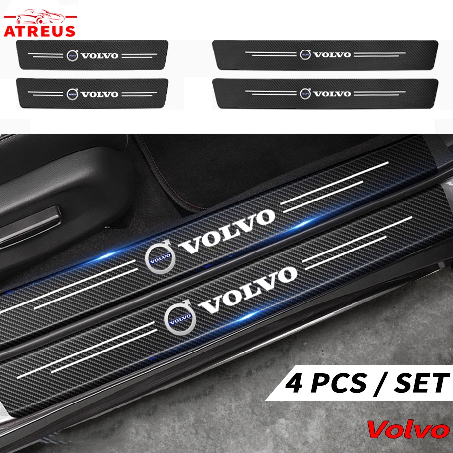 4pcs Volvo Serat Karbon Stiker Pintu Mobil Pelindung Auto Threshold Strips Sticker Untuk XC60 S60 S80 XC90 V60 XC40 C40