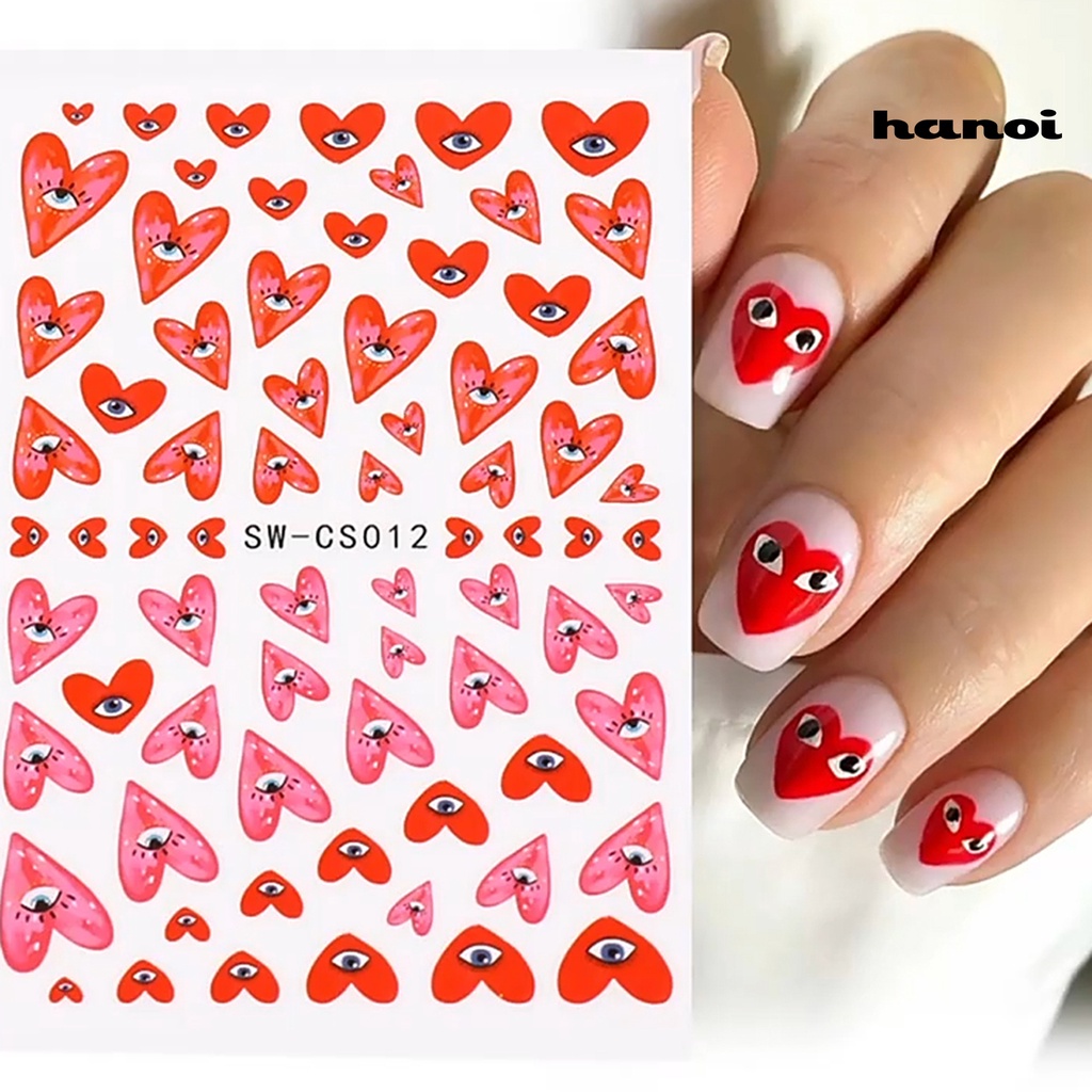 Hi 2lembar Stiker Kuku Perekat Diri Kuat Lengket Pola Unik Tidak Iritasi Dapat Dilepas PET 3D Desain Kuku Hati Evil Eye Nail Art Sticker Untuk Salon Kuku