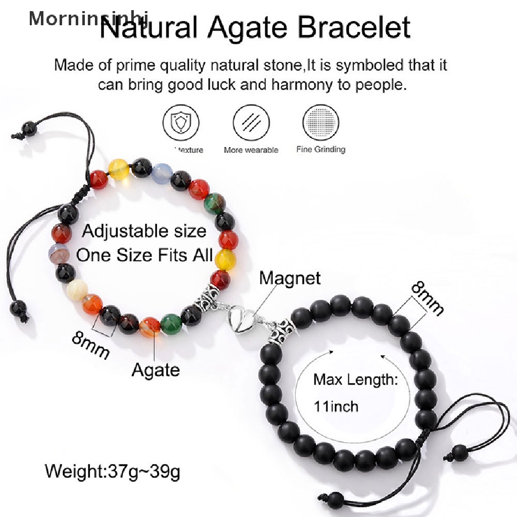 Mornin 2pcs/set Magnet Couple Gelang Untuk Wanita Pria Romantis Hati Pencocokan Kekasih Manik-Manik Batu Alam Yoga Gelang Valene Hadiah Perhiasan id