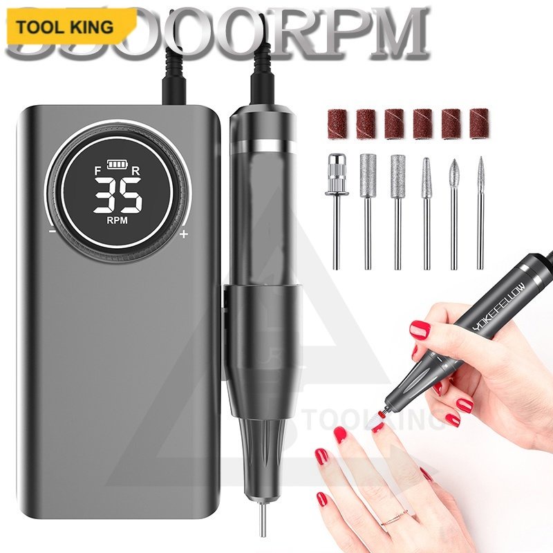 Nail Drill Machine 35000 RPM Rechargeable Nail Gel Polisher for Manicure Machine Electric Nail Drill With Full LCD Display