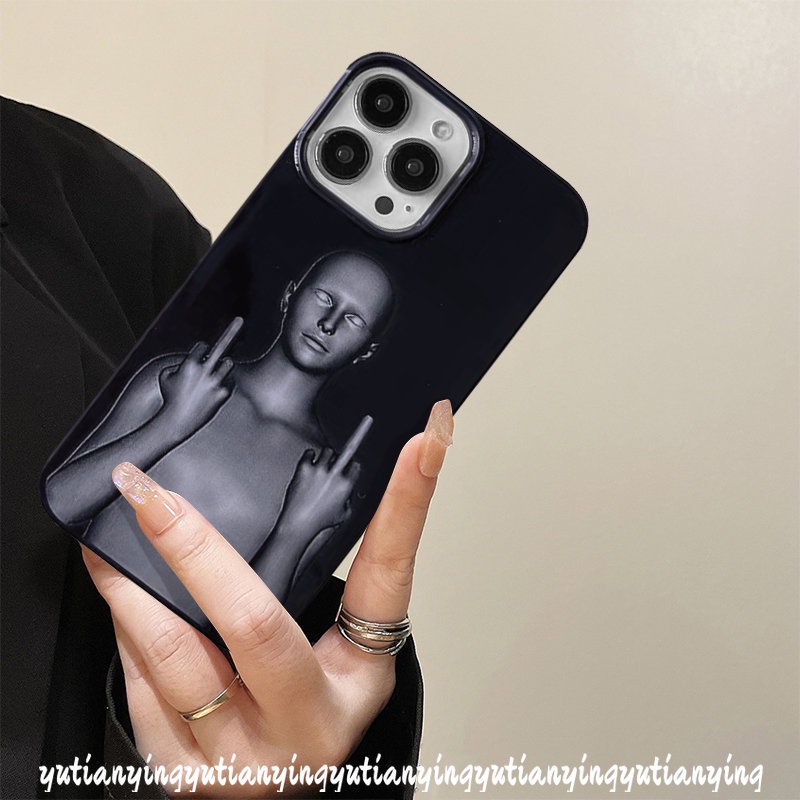 IPHONE Casing Halus Kreatif Kompatibel Untuk Iphone11 14 13 12 Pro Max 7plus XR 7 8 Plus X XS Max SE 2020 Lucu Cyberpunk Hitam Glossy Shockproof Soft Cover