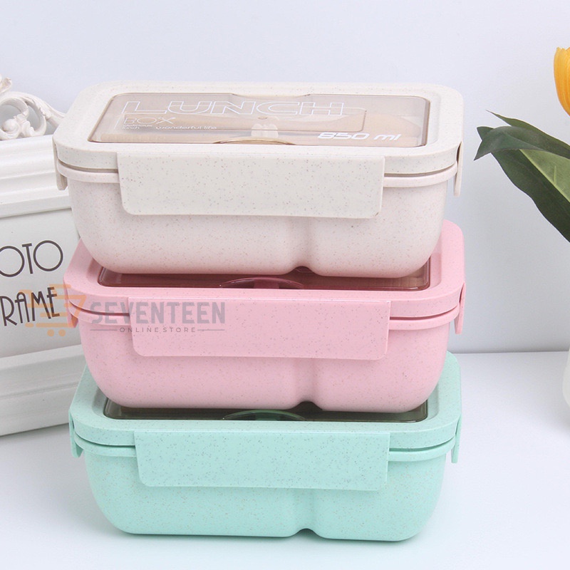 SEVENTEEN LUNCH BOX SET BPA FREE ANTI TUMPAH TEMPAT BEKAL MAKAN SET PORTABLE 3 SEKAT KOTAK BEKAL RANTANGAN MAKANAN JERAMI GANDUM BENTO BOX