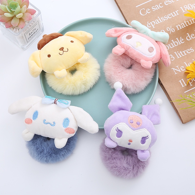 IKAT RAMBUT SANRIO POMPOM KEPALA CINNAMOROLL KUROMI MELODY/ KUCIRAN RAMBUT SANRIO SCRUNCHIE SANRIO LUCU