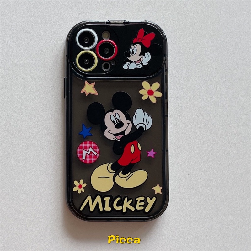 IPHONE Casing Cermin Make Up Flip Kreatif Kompatibel Untuk Iphone7 8 14 Plus 11 14 13 12 Pro MAX X XR XS MAX SE 2020 Kartun Disney Mickey Bunga Shockproof Lembut TPU Phone Cover