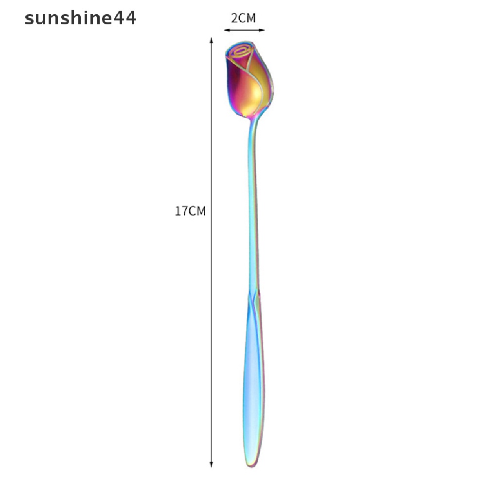 Sunshine Sendok Pencampur Mawar Stainless Steel Gagang Panjang Sendok Teh Kopi Untuk Dessert Madu ID