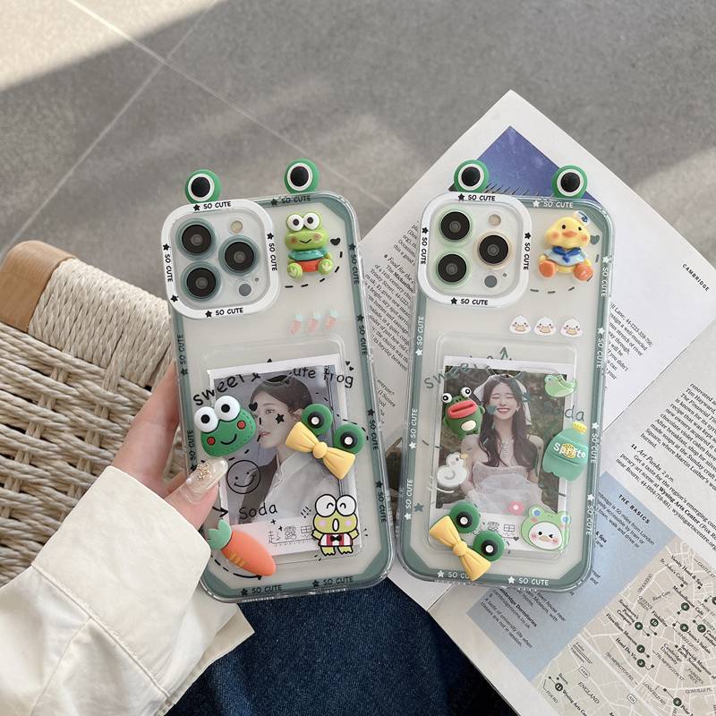 So Cute！3D Frog Eyes &amp; Duck Doll Soft Case HP iP iPhone 11 12 13 14 Pro Max 7 8 + Plus SE 2020 X XR SE 2020 XS Max FTD Clear Card Bag Casing Apple