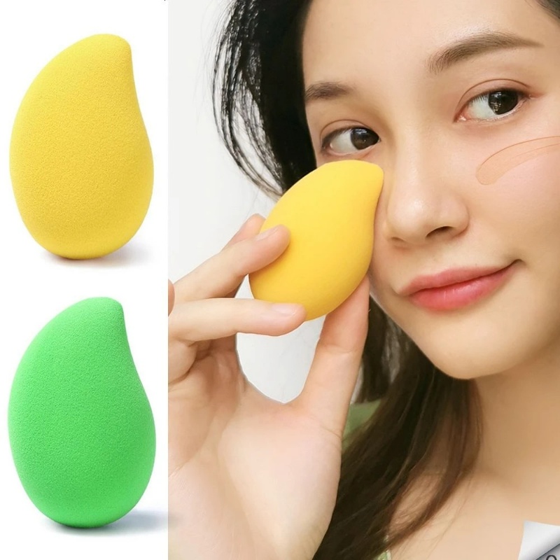 [Unggulan] Spons Makeup Cushion Foundation Bedak Sponge Alat Kecantikan Spons Kosmetik Wanita Bentuk Mangga Makeup Telur Kosmetik Puff Cosmetics Sponge Blender Aplikator Dengan Holder