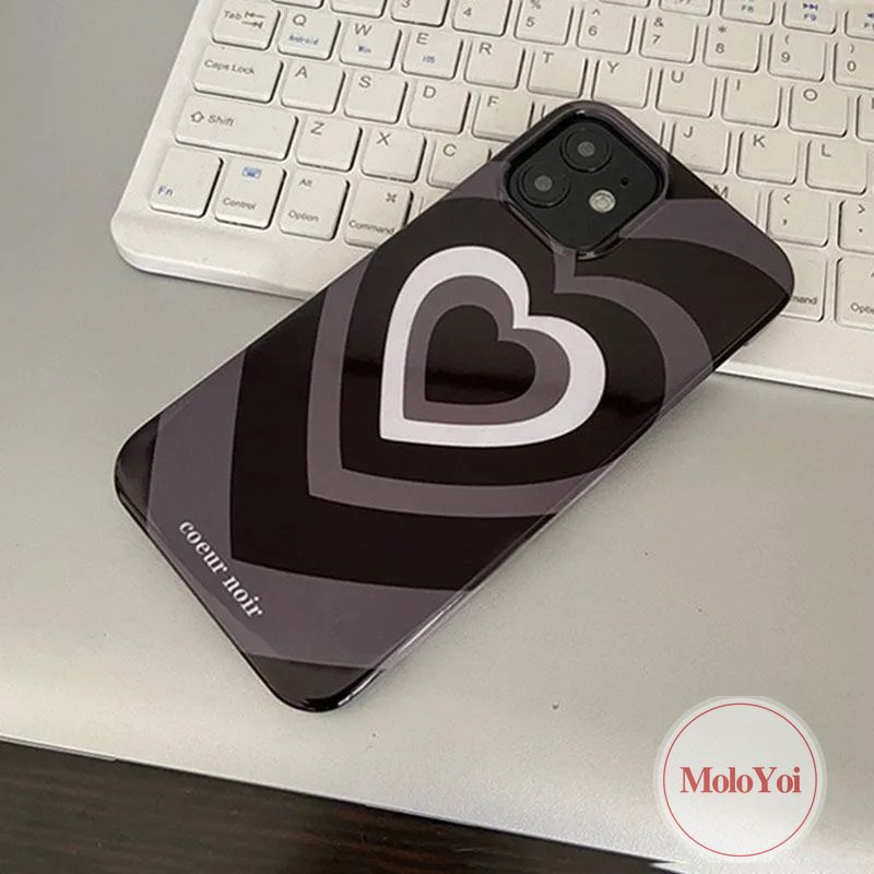 IPHONE Case Cinta Hati Gradasi Hitam Kompatibel Untuk Iphone11 Pro Max 7plus XR 14 13 12 Pro Max7 8 Plus X XS Max SE 2020 Shockproof Glossy Halus Soft Cover