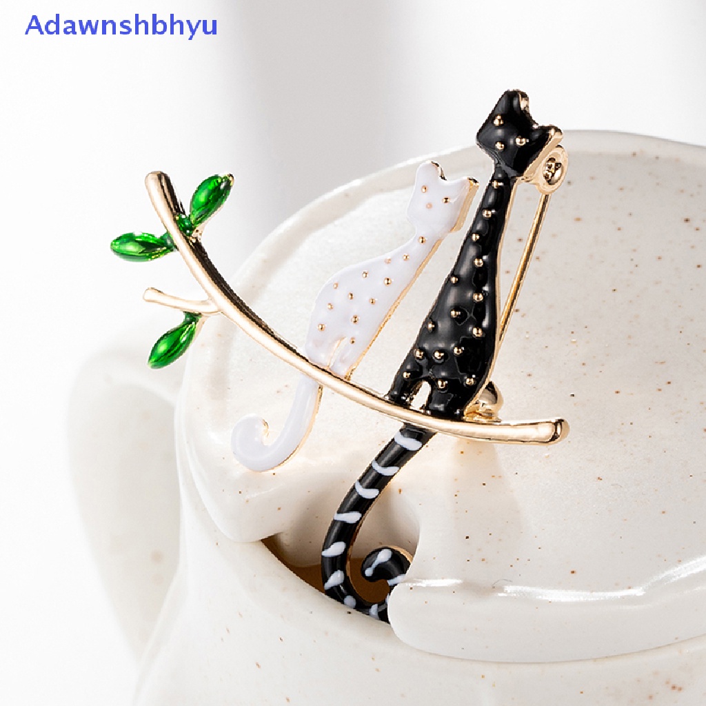 Adhyu Enamel Cartoon Couple Cat Branch Brooch Pin Collar Decor Badge Banquet Jewelry ID