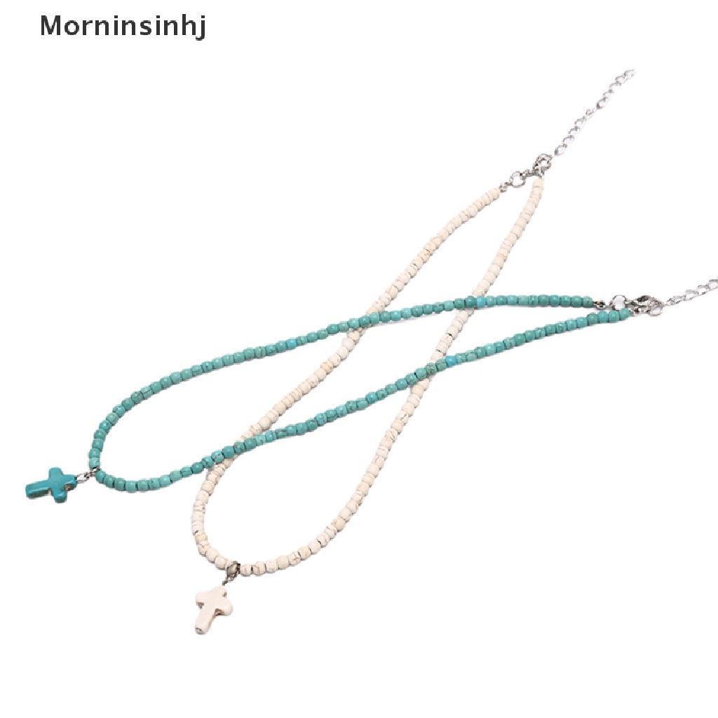 Mornin Fashion Wanita Bohemia Turquoise Cross Musim Panas Pantai Choker Kalung Perhiasan Hadiah id