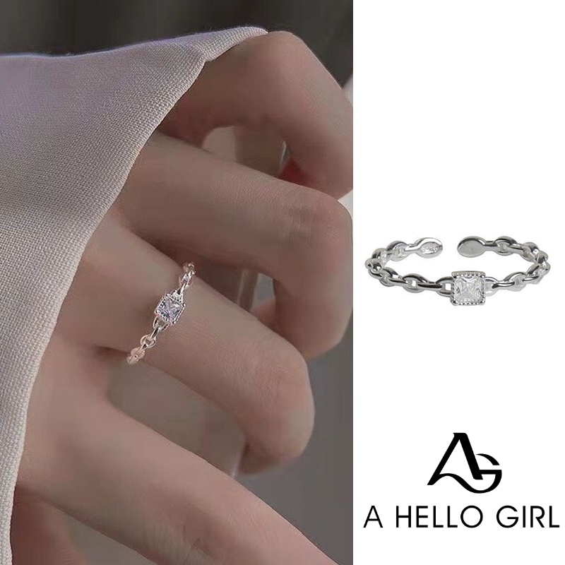 Korea Gaya Persegi Berlian Fashion Square Cincin Pembukaan Adjustable Micro-set Zirkon Halo Perhiasan Gadis