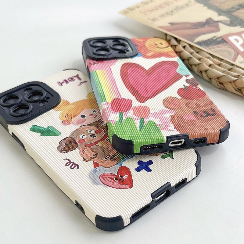 New Oil painting Love Girl Soft Case HP iP iPhone 11 12 13 14 Pro Max 7 8 + Plus SE 2020 X XR SE 2020 XS Max Red FTD Stripe Casing Apple