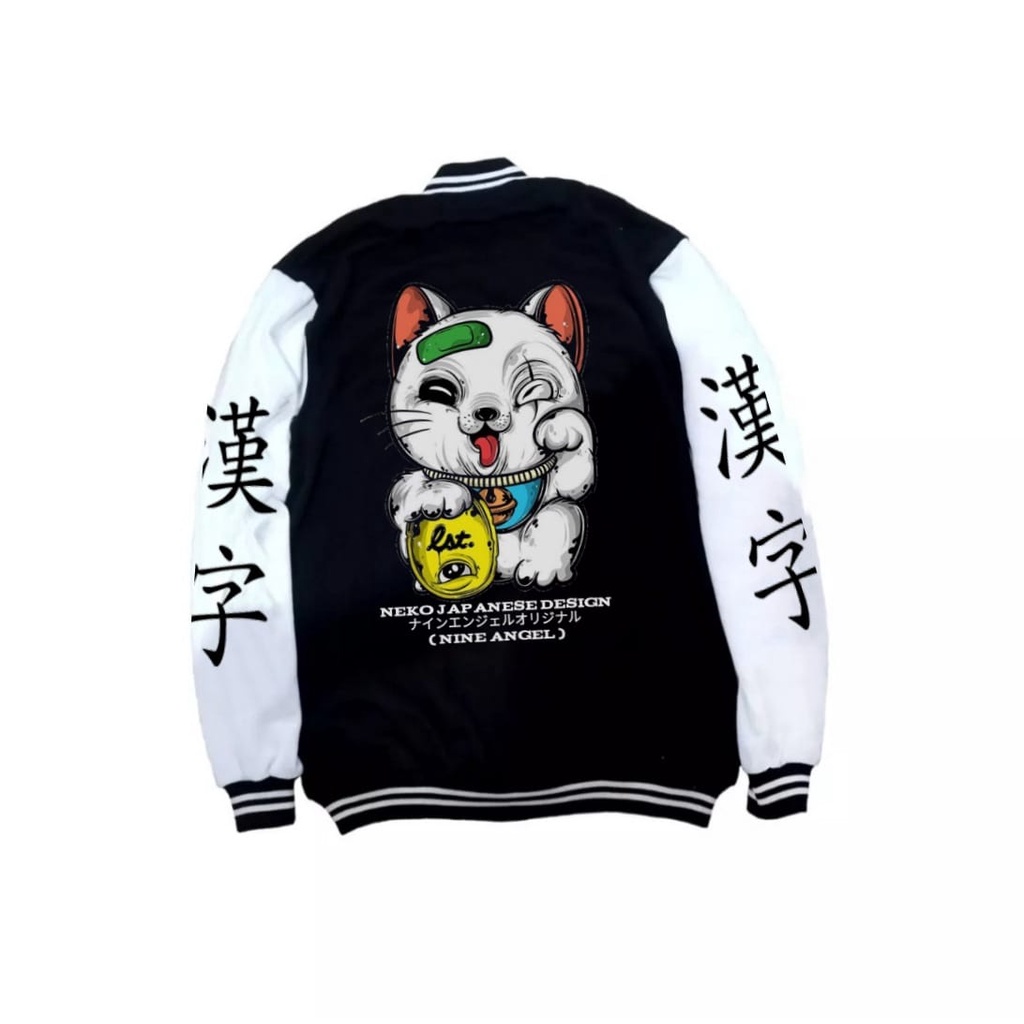 INDO - Jaket Sukajan Baseball Kucing Neko | Jaket Baseball Sukajan Jepang Anime Cosplay Pria Wanita