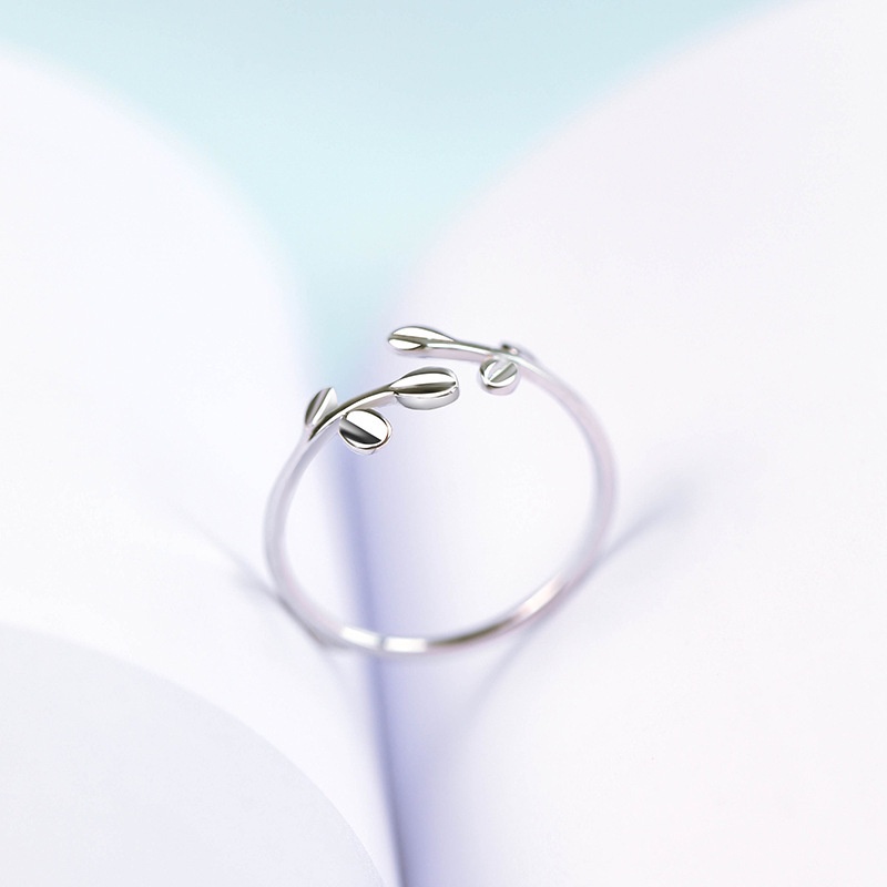 Goldkingdom Fashion Perhiasan Aksesoris Ready Stock Perak Disepuh Cincin Perempuan Jepang Korea Selatan Bertunas Cabang Pohon Daun Jari Telunjuk Cincin Kepribadian Sederhana Terbuka Cincin