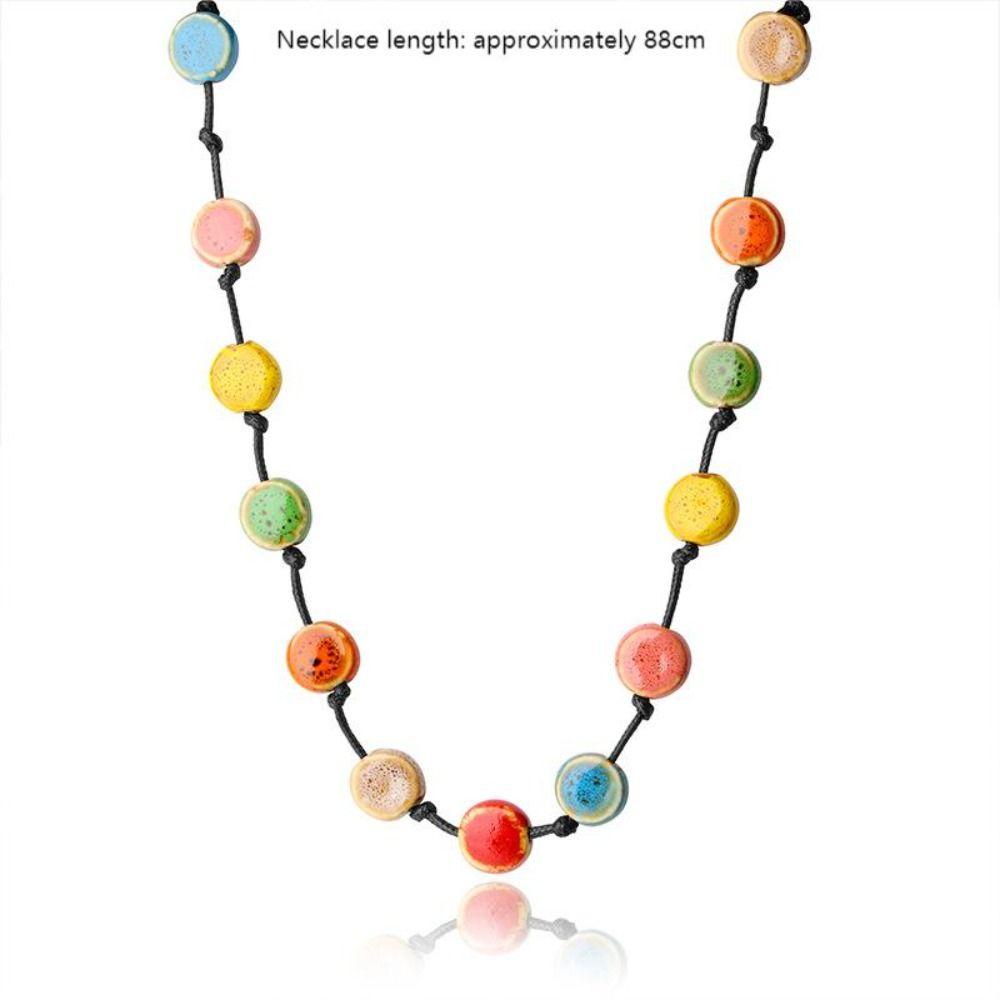 R-flower Long Necklace Colorful flat Bead Simple Charm Necklaces