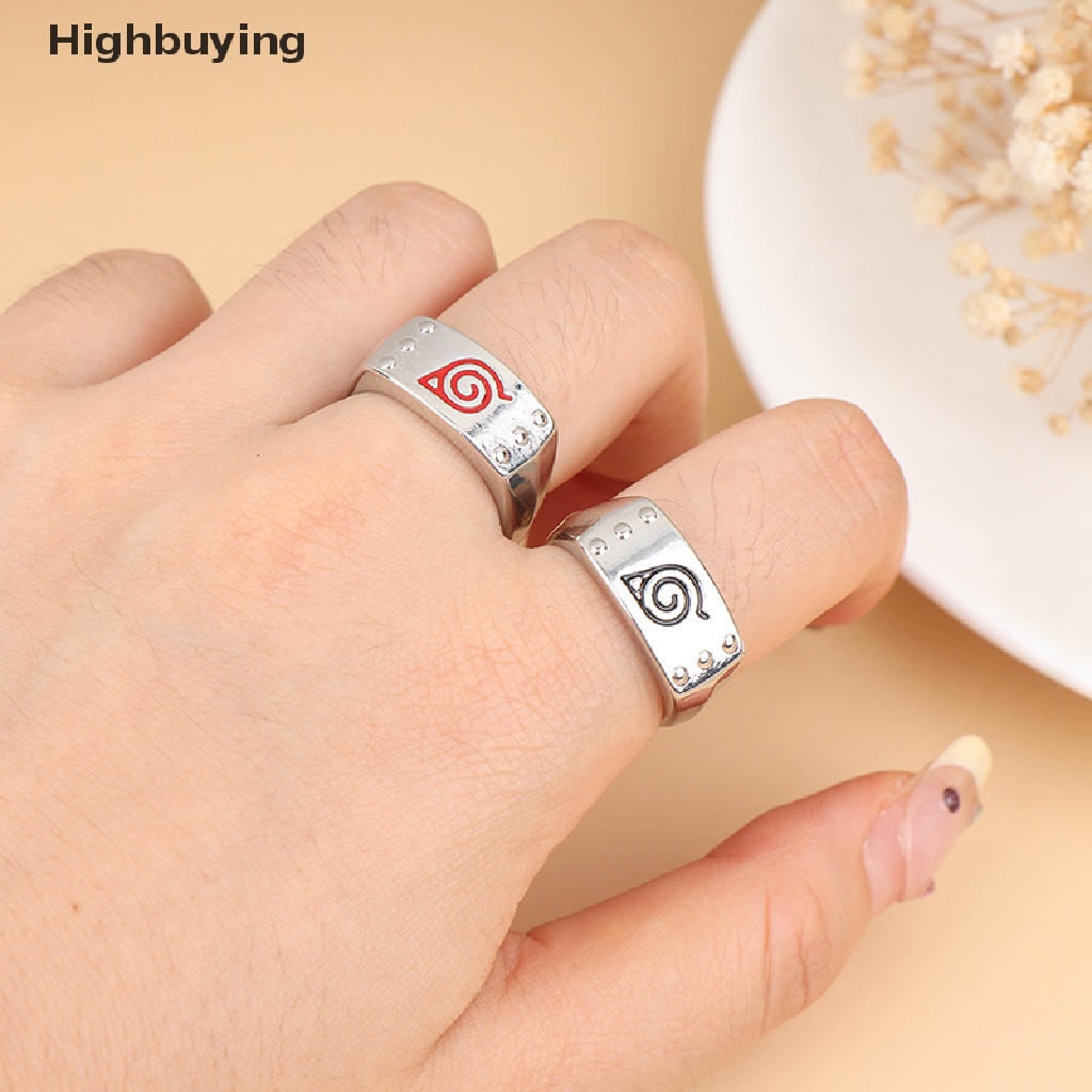 Hbid Daun Cincin Konoha Uzumaki Simbal Logo Tanda Sasuke Itachi Ninja Fashion Logam Anime Perhiasan Cosplay Naruto Cincin Terbuka Adjustable Ring Glory