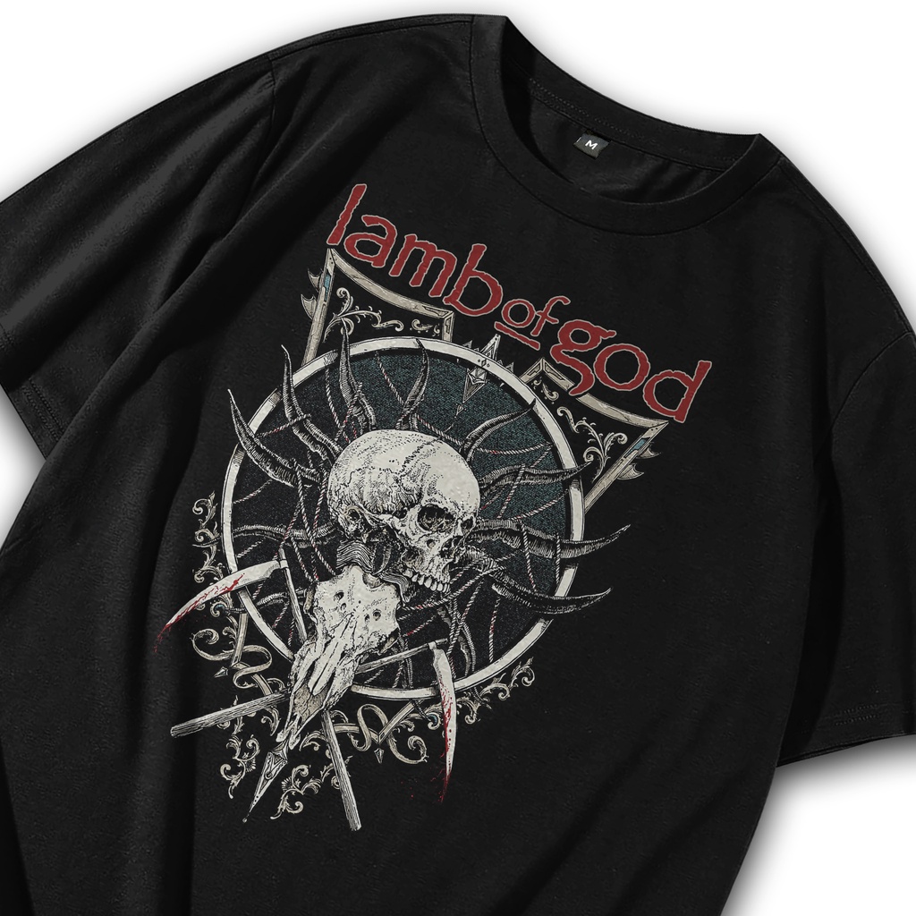 Kaos Vintage Pria / Tshirt Band / Kaos Band Lamb Of God Skull Goat / T shirt Band / Baju Band / Musi