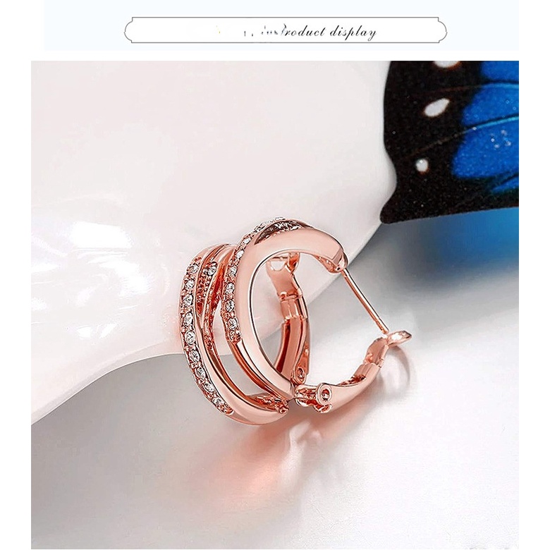 Goldkingdom Fashion Perhiasan Aksesoris Ready Stock Berlapis Mawar Emas Telinga Gesper Perempuan Eropa Dan Amerika Bertatahkan Zirkon Anting Anting Earrings Jewelry