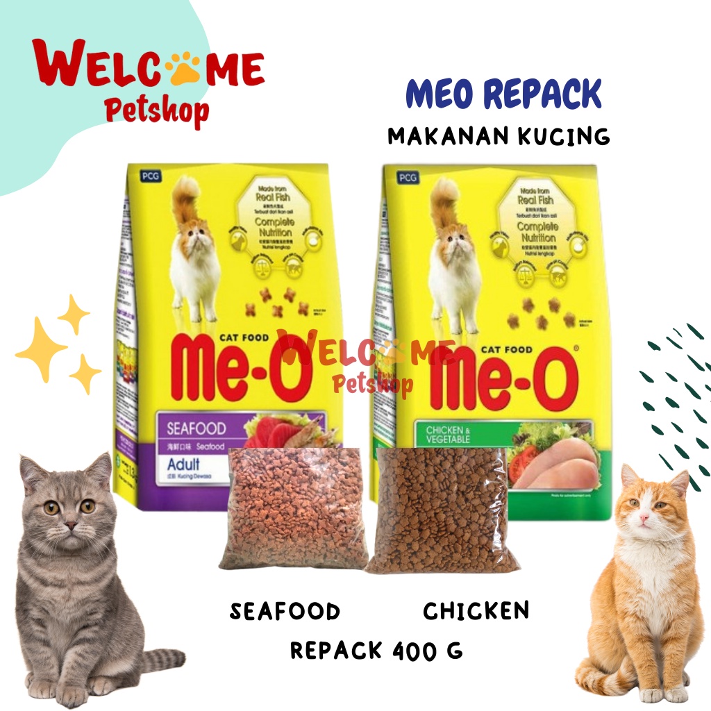 Meo Repack 400g Makanan Kucing All Varian Tuna Salmon Seafood Chicken Adult Pakan Wangi Enak