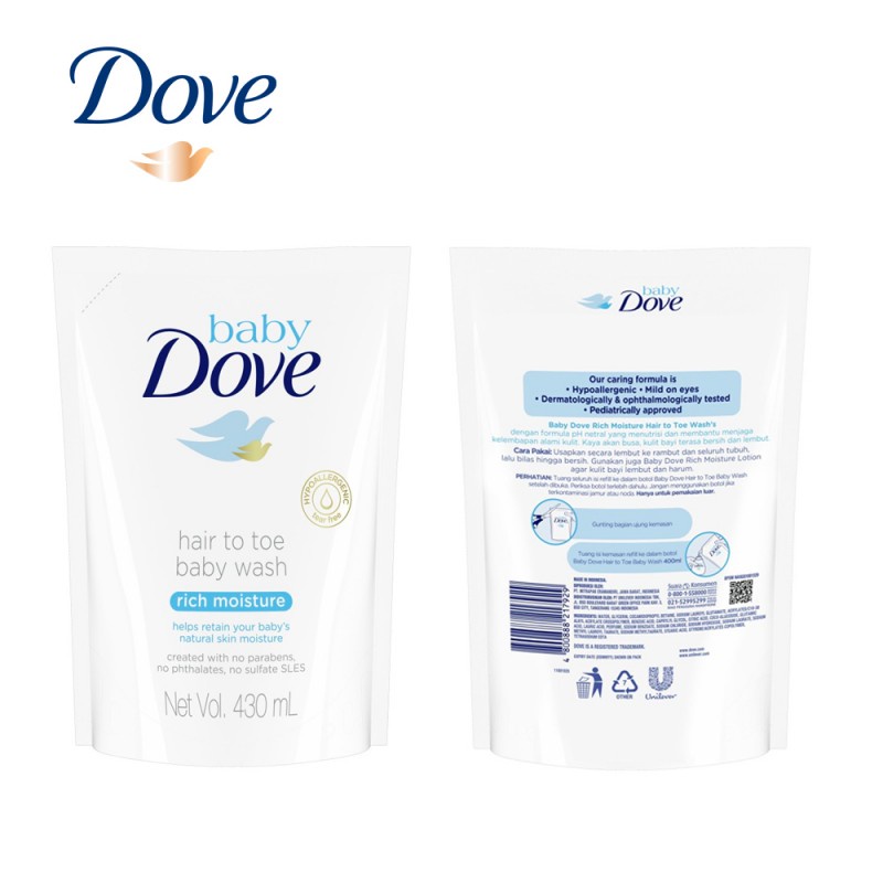 Dove Baby Wash Hair to Toe Sabun Mandi Bayi Refill - 430 ml