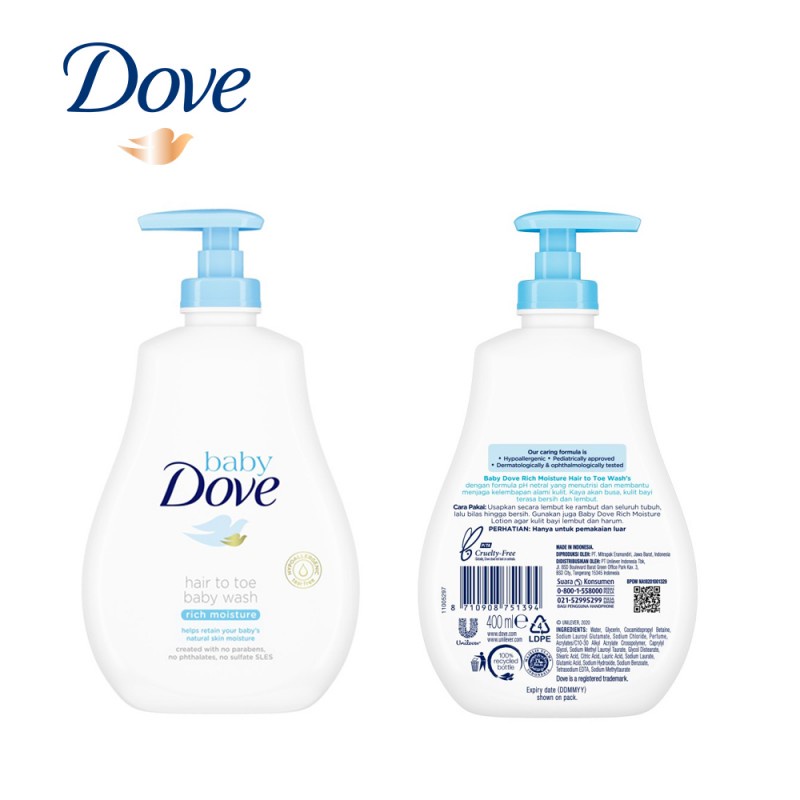 Dove Baby Wash Hair to Toe Sabun Mandi Bayi Pump - 400 ml