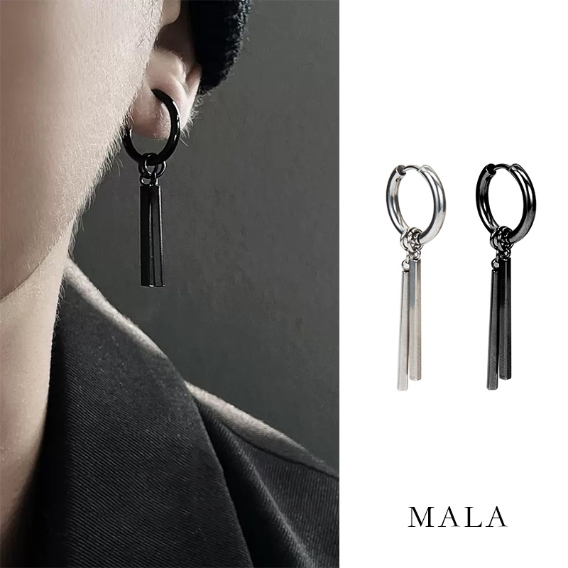 Anting Rumbai Hip Hop Hitam Silver Titanium Steel Unisex (1pcs)