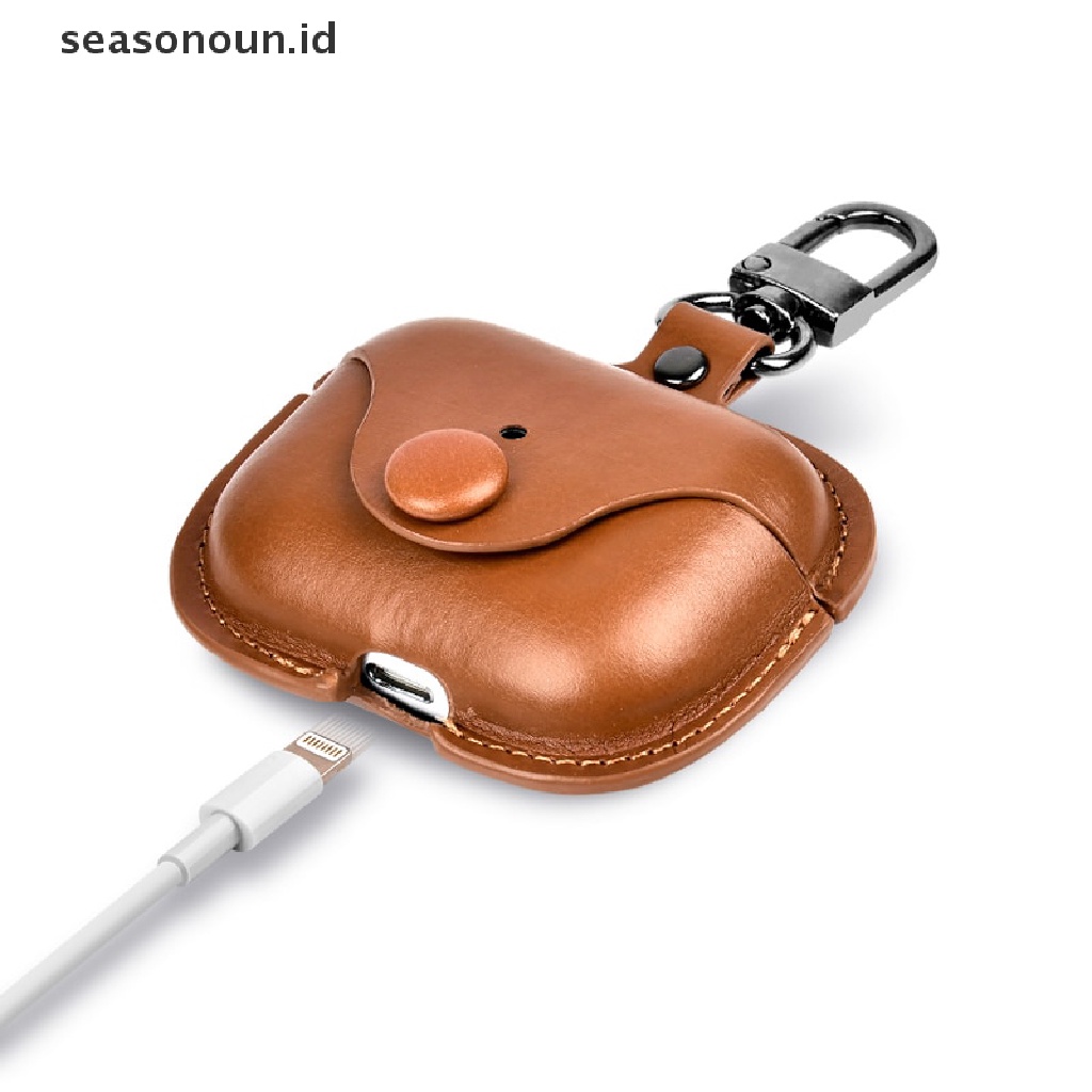 Seasonoun Leather Cover Pelindung Untuk Cas Kulit Bluetooth Wireless Earphone Case Leather Cover Earphone Tas Tali Headphone Case.