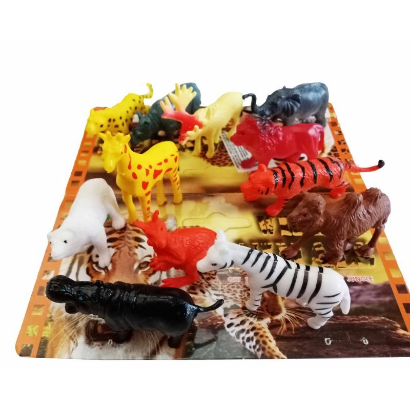 Mainan hewan hutan miniatur karet set wild animal kecil