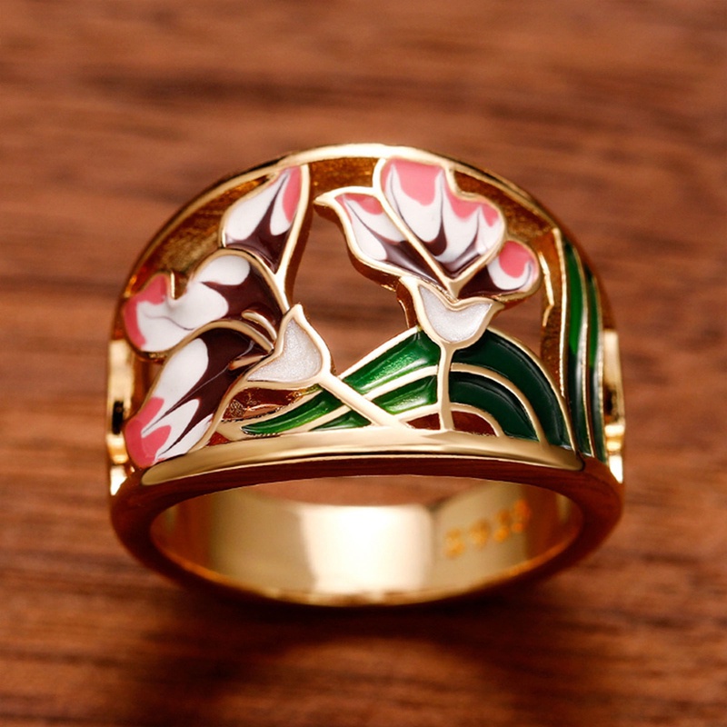 Cincin Bunga Enamel Buatan Tangan Kreatif Wanita Untuk Pesta Upacara Pernikahan Warna Cerah Perhiasan Jari Fashion