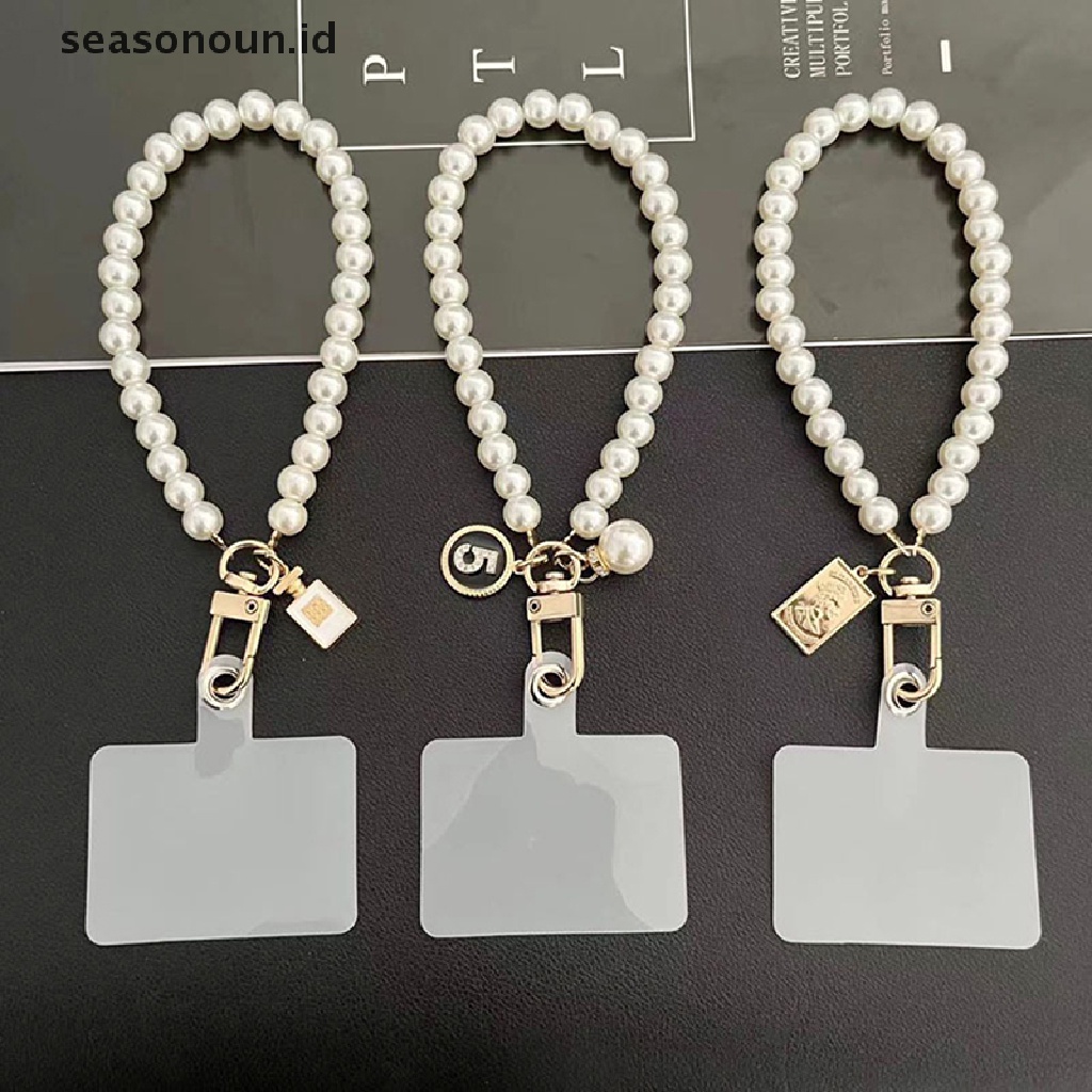 Seasonoun Pendek Mutiara Lanyard Mode Berlian Imitasi Liontin Liontin Ponsel Lanyard Tenun Tangan Pergelangan Tangan Tali Belakang Csae Anti-Hilang Lanyard.