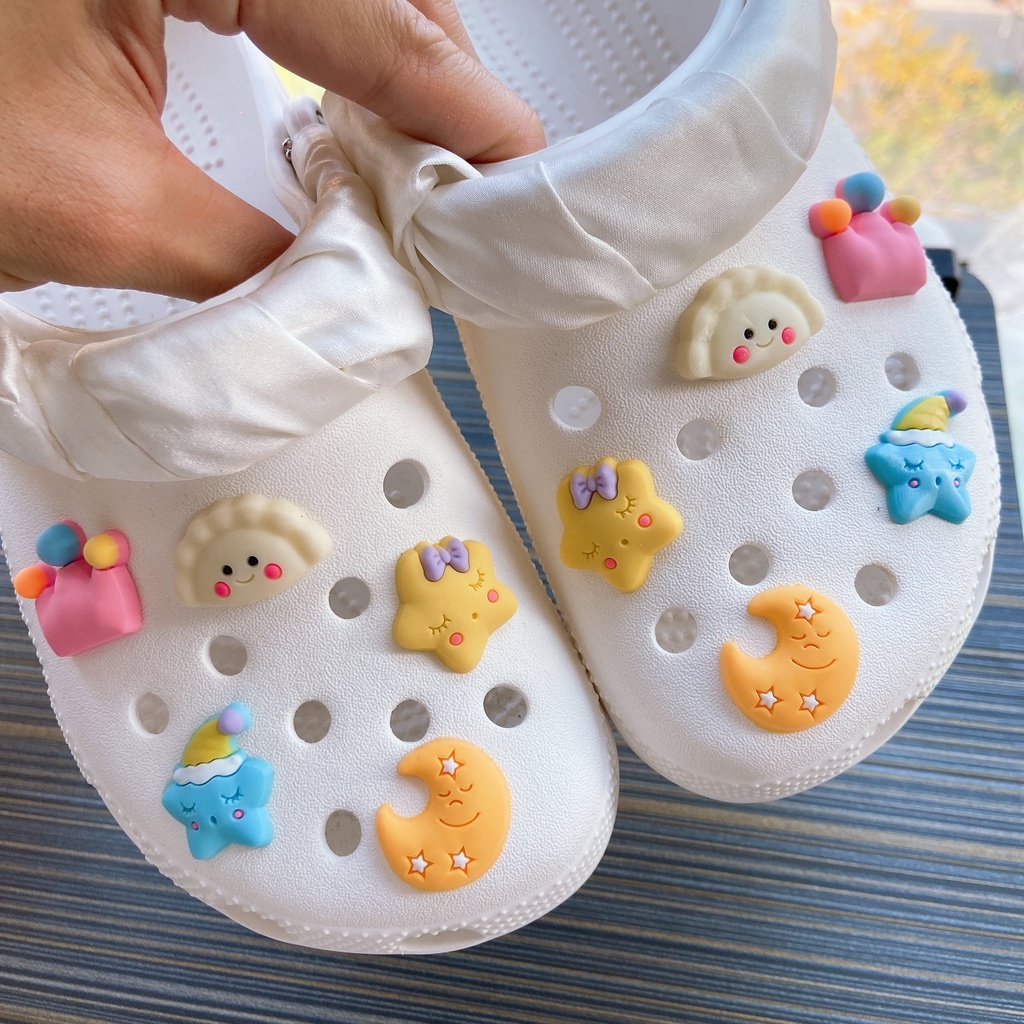 @shinydiy Pvc 10pcs Dumpling Bulan Bintang Crocs Jibbitz Sepatu Pesona | Jibbitz Sepatu Crocs Hias Charm | asesoris wanita｜crocs jibbitz