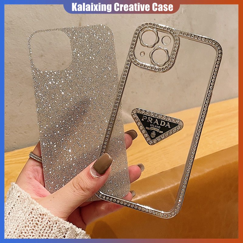 Casing Ponsel Prada Studded Berlian Untuk iPhone 14 Pro Max 13 Pro 12 Pro 11 Pro Max Soft Casing Back Cover