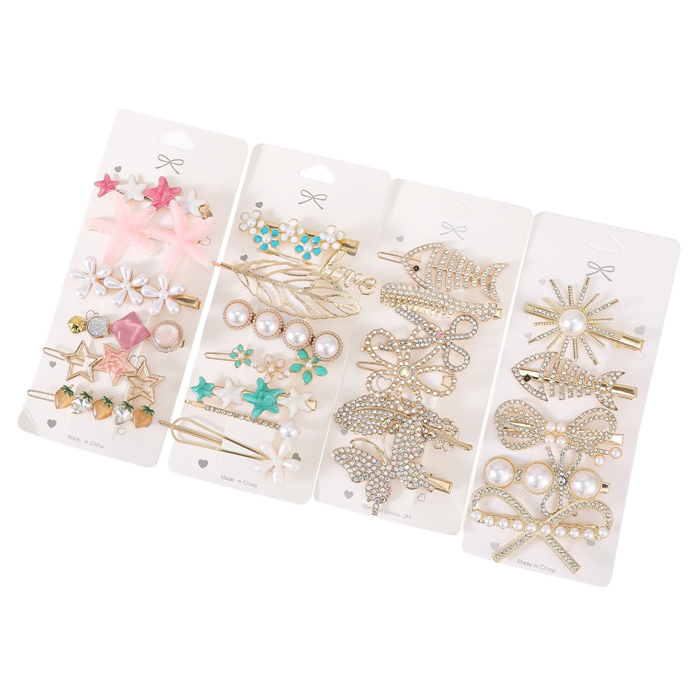 1set Korea Berlian Imitasi Mutiara Jepit Rambut Fashion Bunga Logam Hair Clip Wanita Aksesoris Rambut