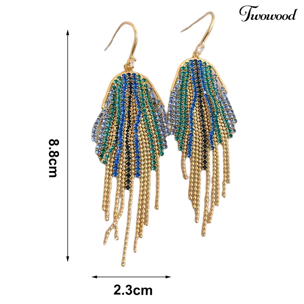 Twowood 1pasang Anting Panjang Glitter Perhiasan Statement Geometris Gaya Bohemian Warna-Warni Hias Berlian Imitasi Anting Rumbai Untuk Perjamuan