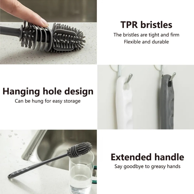 Sikat Cuci Gelas Silikon TPR Gagang Panjang/Isolasi Dapur Botol Gelas Cup Ada Ruang Mati Cleaning Brush