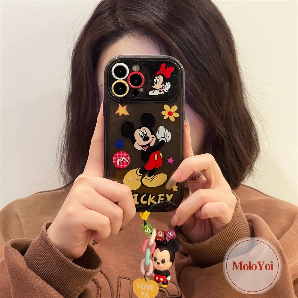 IPHONE Kartun Disney Mickey Bunga Case Kompatibel Untuk Iphone11 14 13 12 Pro Max7 8 14 Plus X XR XS MAX SE 2020 Kreatif Indah Flip Make Up Cermin Shockproof Lembut TPU Phone Cover