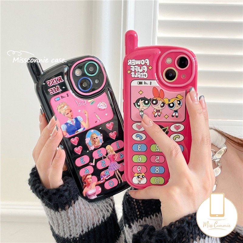 IPHONE Casing Bentuk Ponsel Kepribadian Retro Kreatif Kompatibel Untuk Iphone7 8 Plus11Xr13 14 12 11 Pro MAX X XS MAX SE 2020 Kartun Gadis Perempuan Barbie Lembut TPU Cover