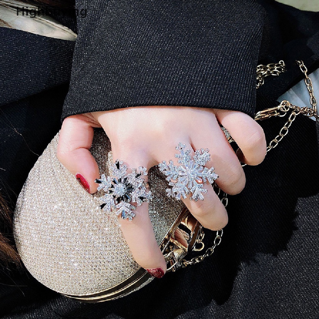 Hbid Cincin Snowflake Bersinar Dapat Diputar Lapisan Ganda Cincin Yang Dapat Disesuaikan Kepribadian Elegan Cincin Berlian Penuh Jari Telunjuk Cincin Terbuka Pesona Aksesoris Pesta Pernikahan Glory