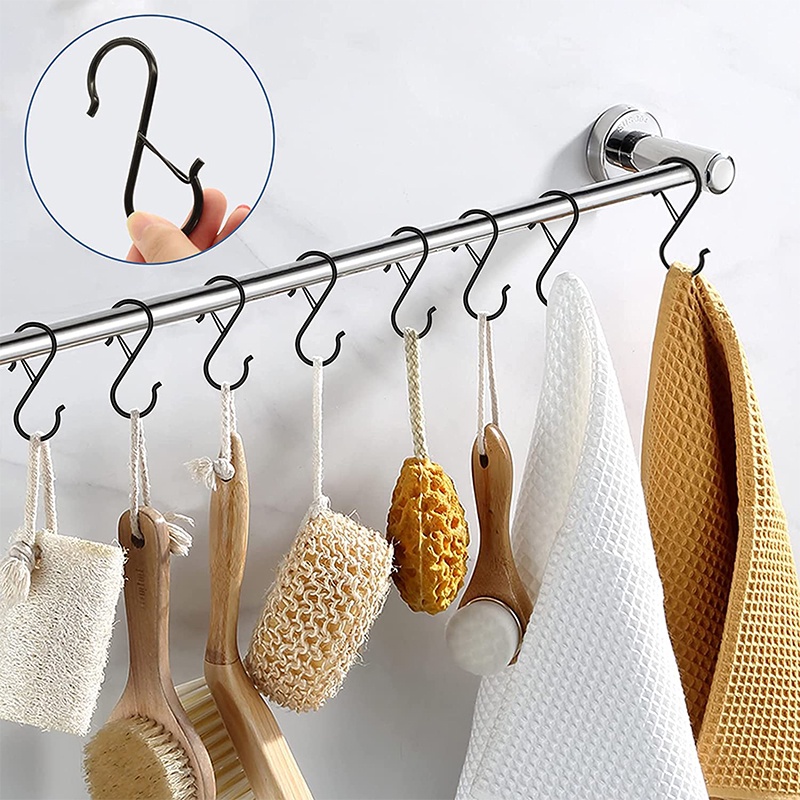 Heavy Duty S-shaped Hanging Hook Metal Windproof Hook Dengan Gesper Pengaman Dapur Kamar Mandi Taman Lemari Rak Penyimpanan Multifungsi Alat Organizer Rumah