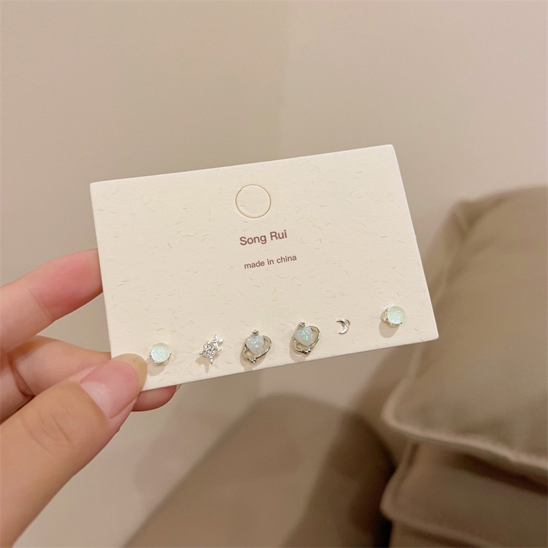 3pasang/set Anting Tusuk Fashion Alloy Berlian Imitasi Hati Bulan Geometris Untuk Wanita
