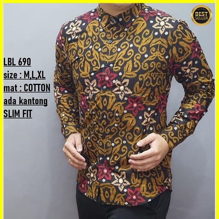 KEMEJA PRIA BATIK LENGAN PANJANG HEM BAHAN KATUN HALUS 40S LBL 690 MEWAH PREMIUM BAJU ELEGANT SIZE M L XL SKU MS JAKARTA