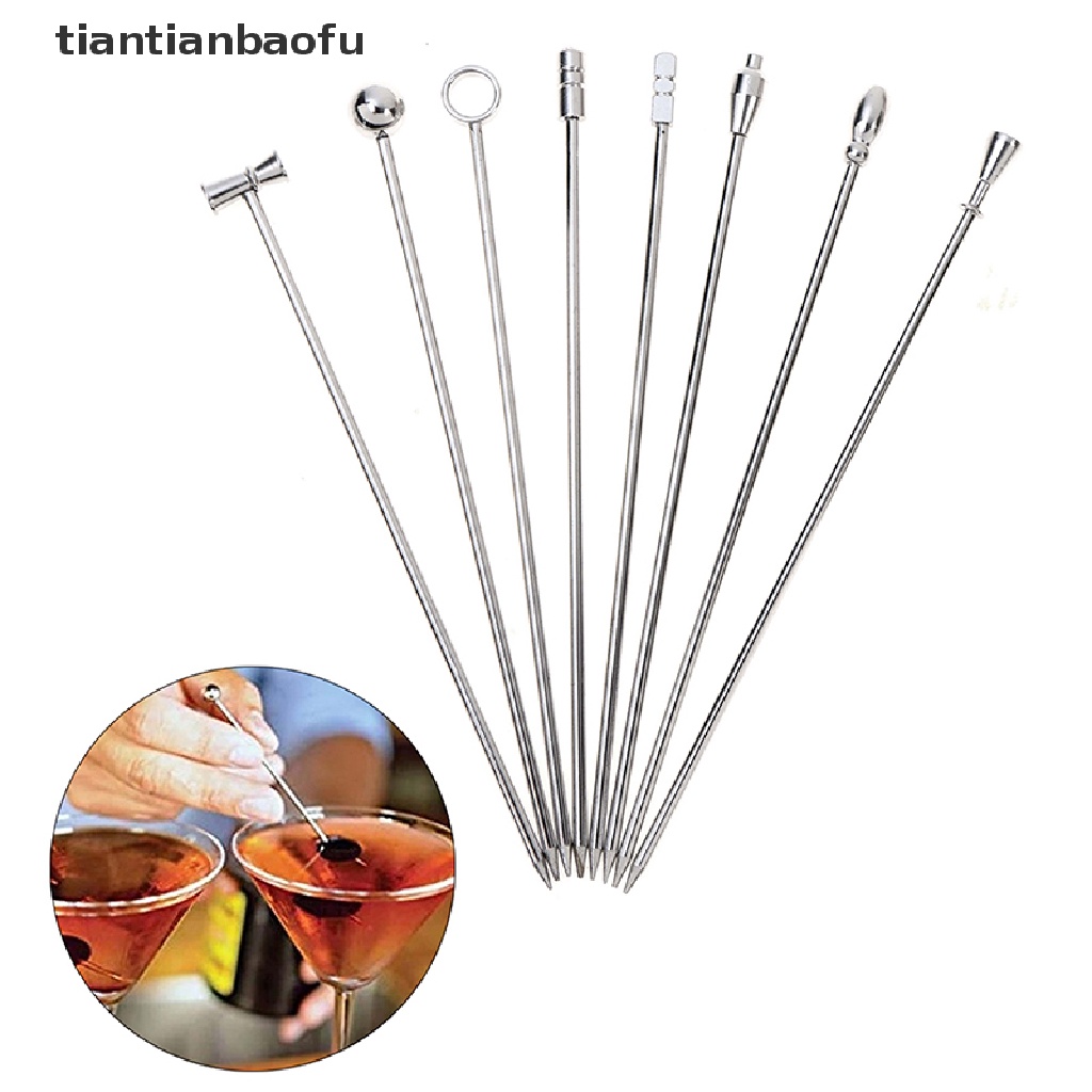 [tiantianbaofu] 4pcs Stik Cocktail Stainless Steel Stik Buah Minuman Reusable Mari Picks Boutique