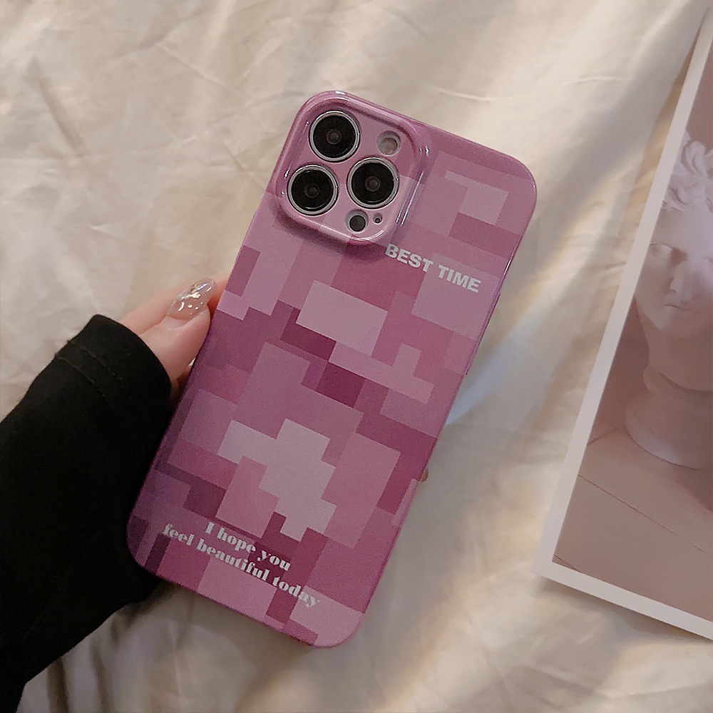 IPHONE Ins Pink Pixel Kamera Pelindung Lensa Ponsel Film Case Hard Cover Untuk Iphone7 8 PLUS X XR XS 11 12 13 14 PRO MAX SE 2020