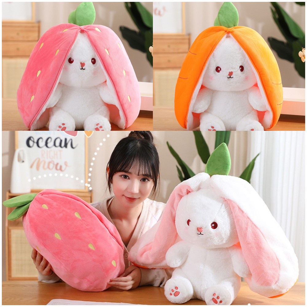 Strawberry Berubah Menjadi Kelinci Anak Mainan Mewah Besar Wortel Buah Bantal Boneka Hadiah Ulang Tahun Anak Perempuan