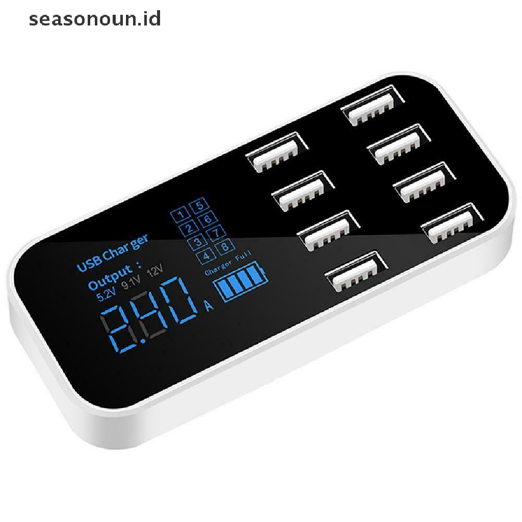 Seasonoun USB 8port Adaptor Charger Mobil Smart LED Display Charging Station.