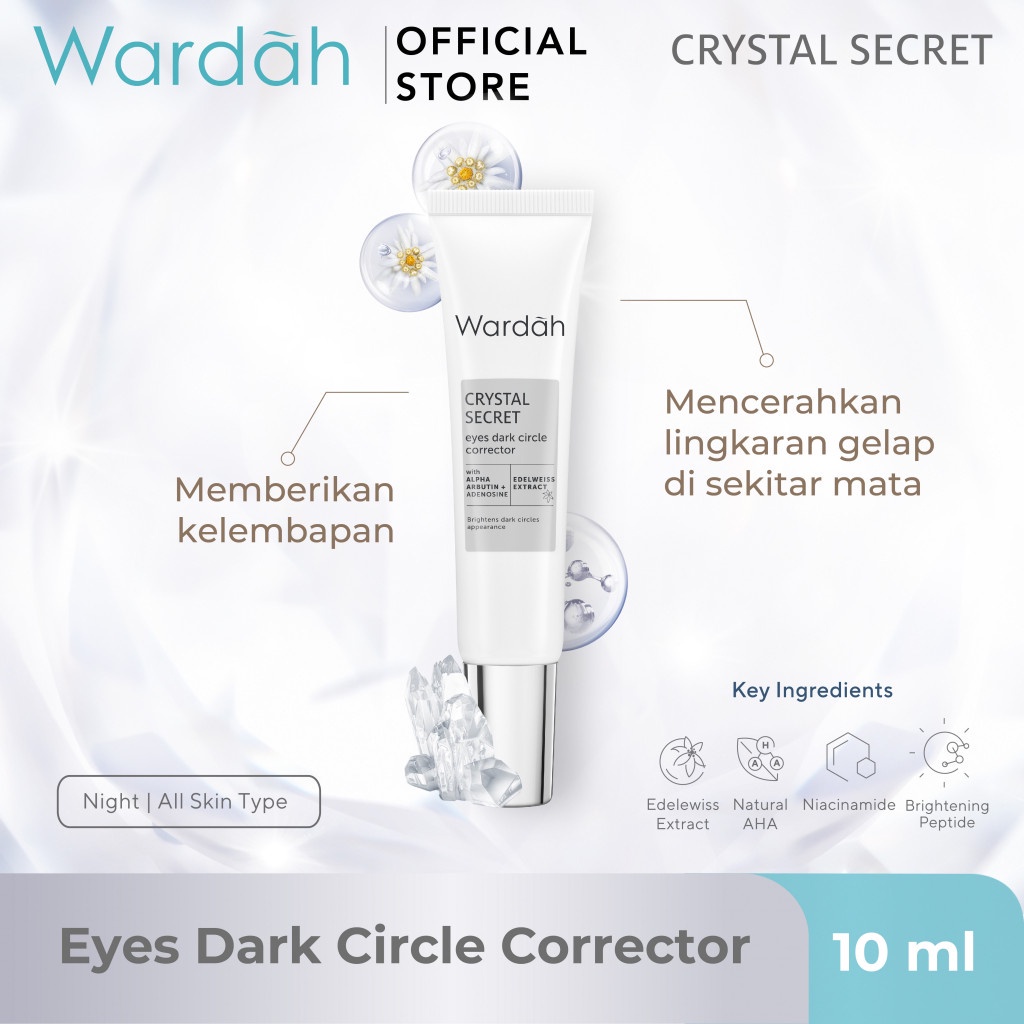 WARDAH Crystal Secret Eyes Dark Circle Corrector Indonesia / Krim Mata 10ml / With Alpha Arbutin + Adenosine Edelweiss Extract / Brightens Dark Circle Apprarance / Eye Cream Serum Gel Krim Hitam Panda / Mencerahkan Cerah Gelap / Skincare Face Care Series