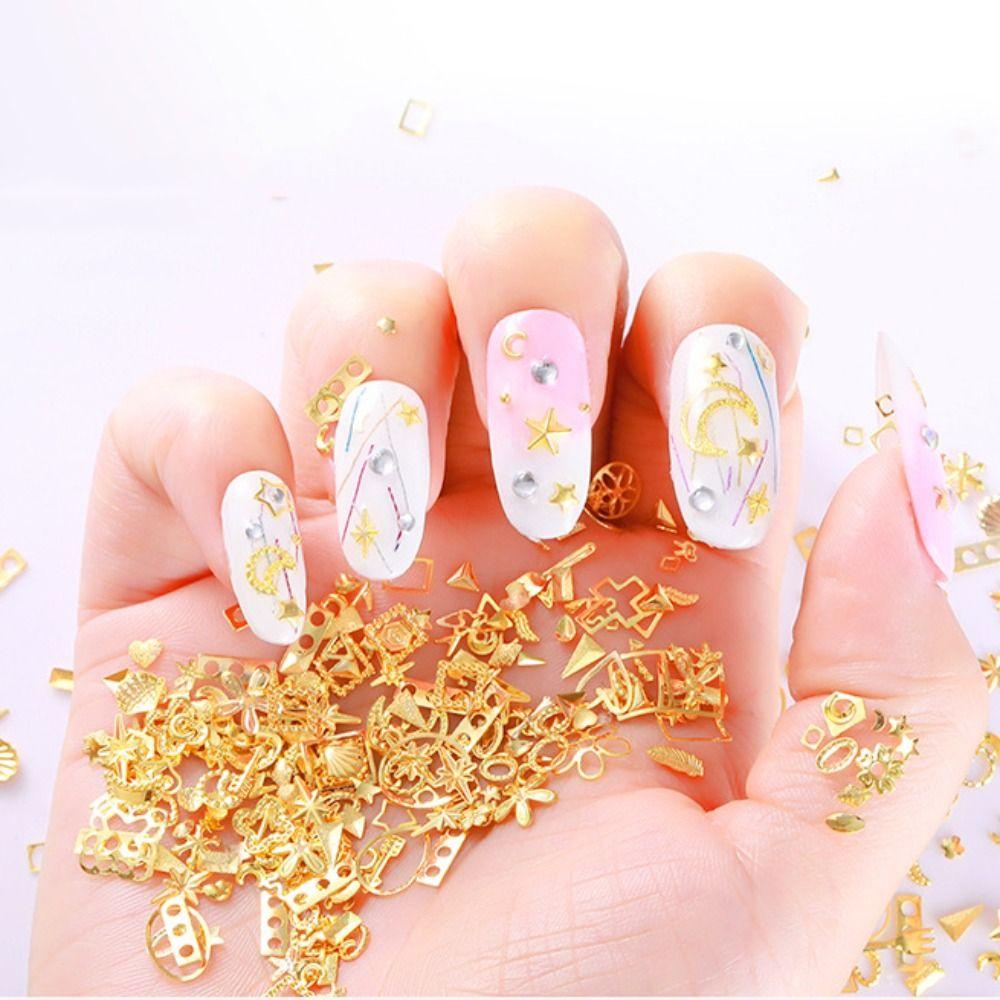 Mxbeauty Hiasan Nail Art Gaya Campur DIY Desain Punk Perhiasan Manicure Emas