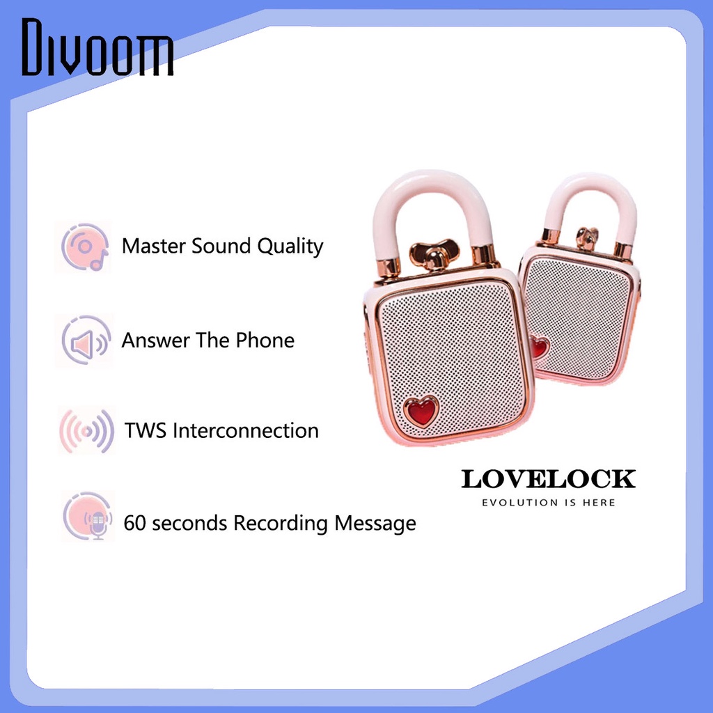 Original Divoom Lovelock Mini Portable Wireless Bluetooth Speaker,With Recording,Tws Connection,Unique Gift