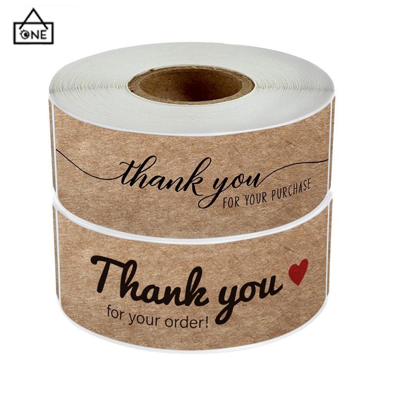 COD❤️Stiker Thank You 1 roll Kertas Kraft Berbentuk Persegi Panjang-A.one