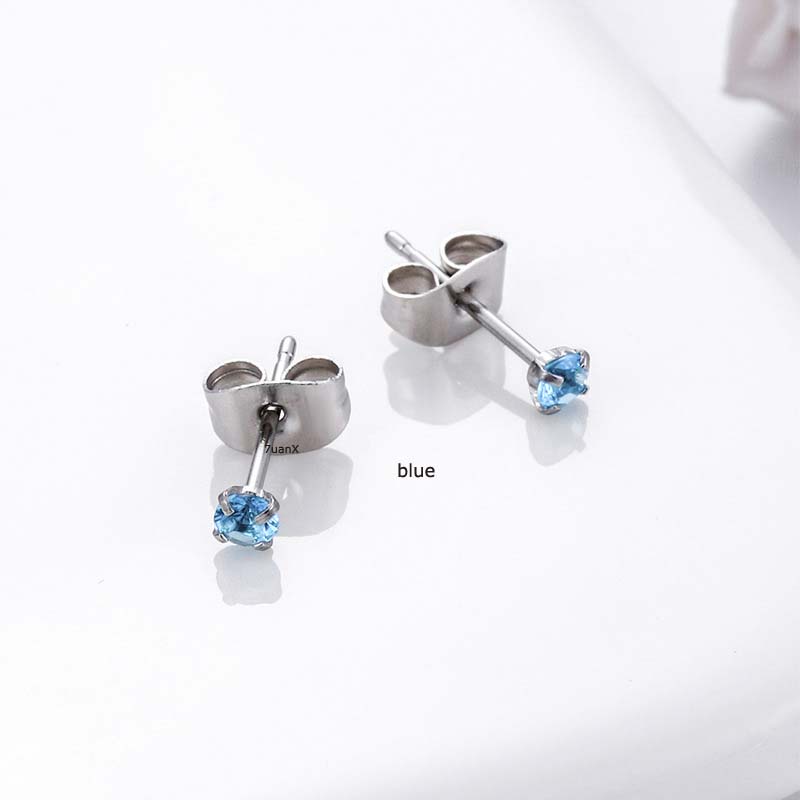 2biji3 /4/5mm Warna Putaran Zirkon Anting 4-cakar Kecil Segar Tindik Sederhana Stainless Steel Anting-Anting